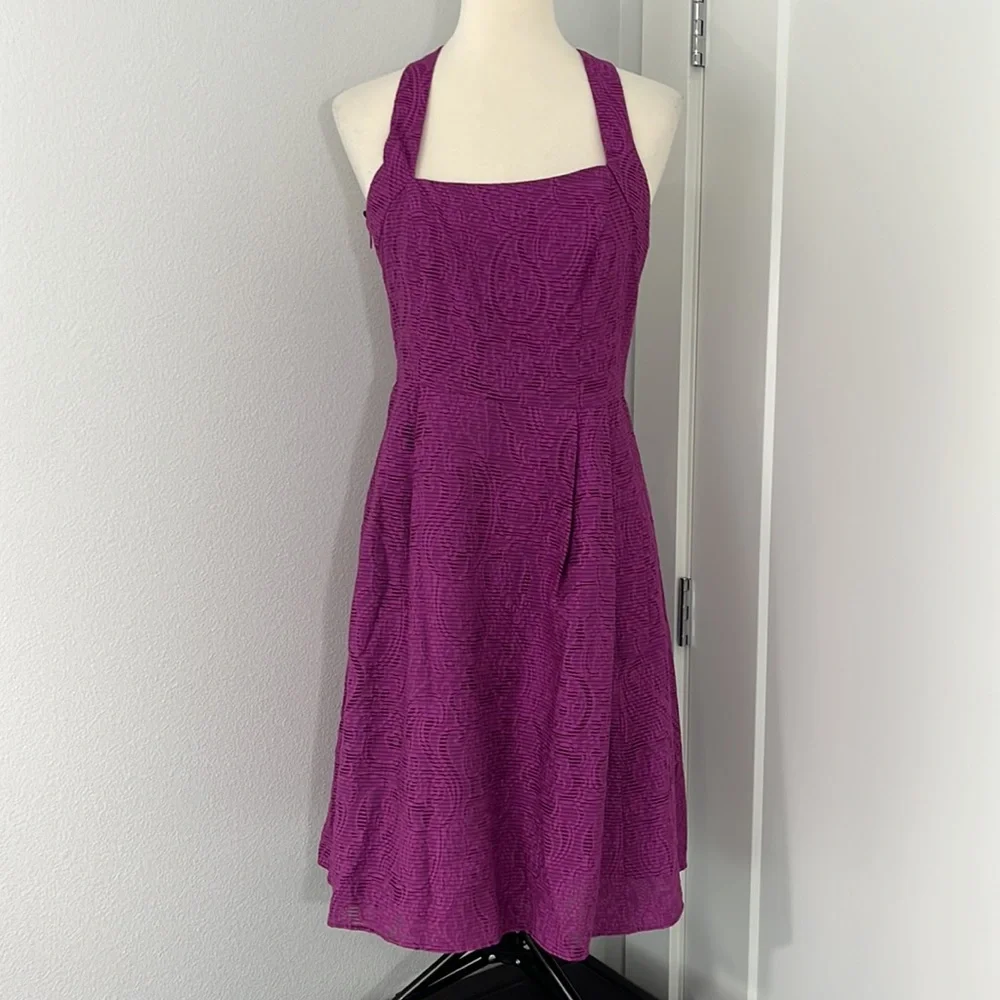 Nanette Lepore Size 6 Purple Halter A-Line Sun Dress with Pockets - Picture 2 of 14